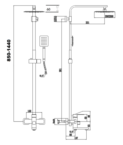 Душевая стойка Savol S-SUS5001 настенная цвет серый - фото 2