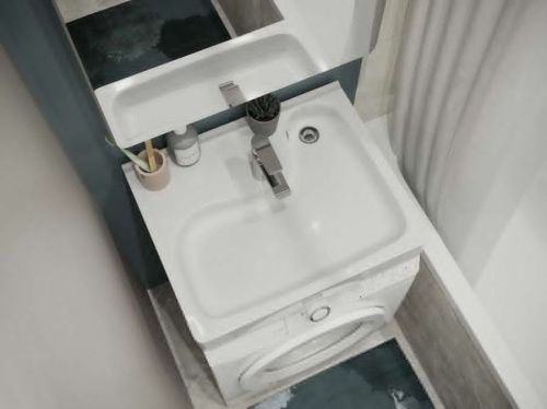 Раковина из сантехнического фарфора Santek Клио 1WH501770 52х60 над стиральной машиной цвет белый 1 отверстие под смеситель - фото 4