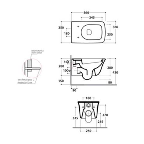 Чаша унитаза подвесная Globo Relais RES02.BI цвет белый без сиденья смыв торнадо - фото 2