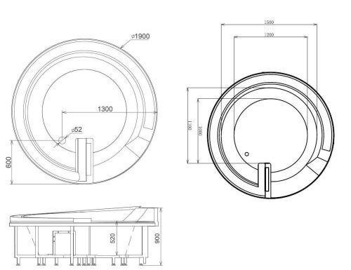 Ванна акриловая гидромассажная Gemy G9090 B 190х190 встраиваемая круглая с каркасом - фото 5