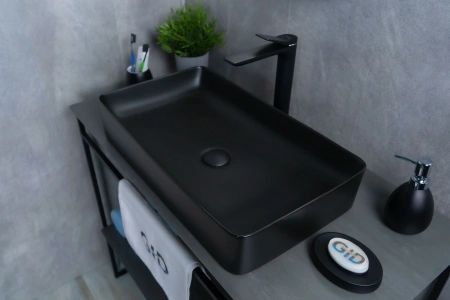 Раковина керамическая Gid Geométrico 53344 60х30 накладная цвет черный без отверстий под смеситель
