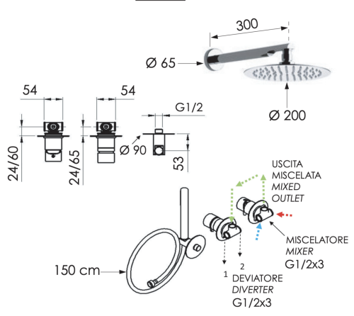 Душевая система Remer X Style X96S02 встраиваемая в стену цвет хром - фото 2