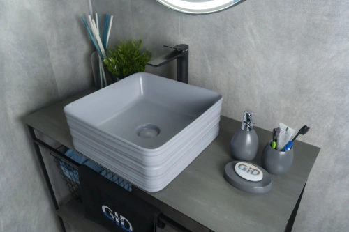 Раковина керамическая Gid Geométrico 53338 40х40 накладная цвет серый без отверстий под смеситель - фото 3