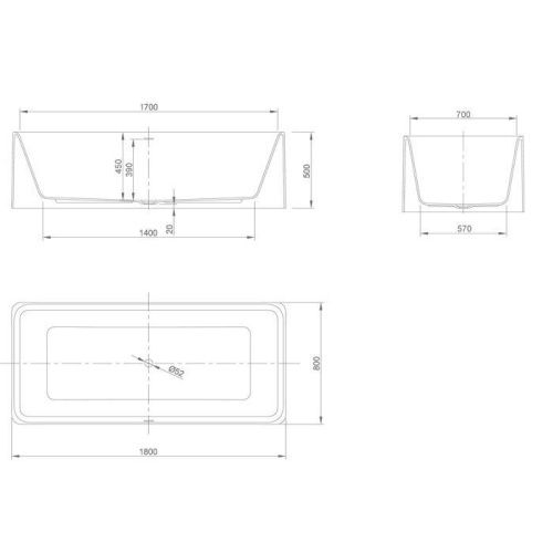 Ванна из искусственного камня Knief Shine 0600-041-01 180х80 пристенная прямоугольная - фото 2