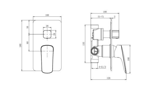 Смеситель для ванны Aquatek ВЕГА AQ1046MB встраиваемый в стену черный - фото 2