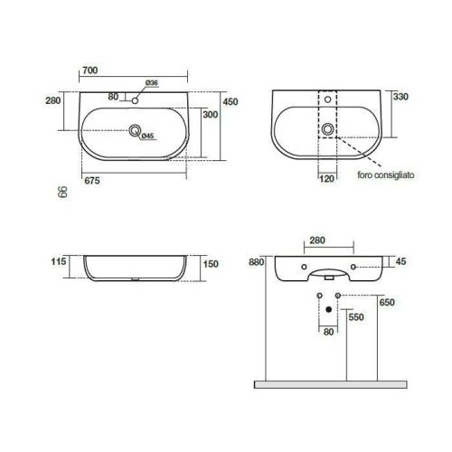 Раковина из сантехнического фарфора Kerasan Nolita 534201*1 70х50 накладная цвет белый 1 отверстие под смеситель - фото 2