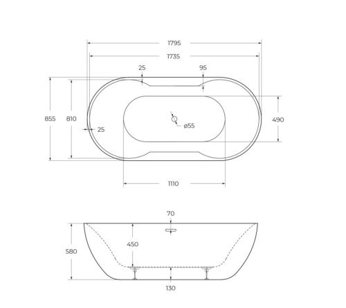 Ванна акриловая BelBagno BB28 180х85 отдельностоящая овальная с ножками - фото 4