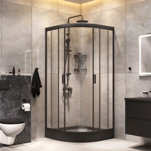 Комплект душевого уголка с душевой системой и аксессуарами Am.Pm Gem WK90EN стекло прозрачное профиль черный без поддона - фото 3