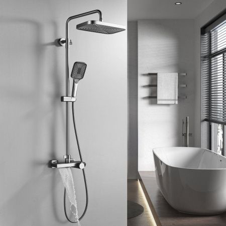 Душевая стойка Rose R1896T-6 настенная цвет серый с термостатом