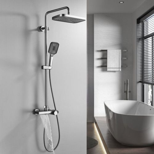 Душевая стойка Rose R1896T-6 настенная цвет серый с термостатом - фото 5