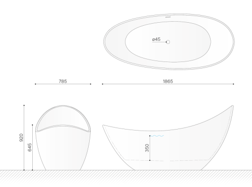 Ванна из искусственного камня Technova Luna VATL8 185х80 отдельностоящая овальная - фото 2