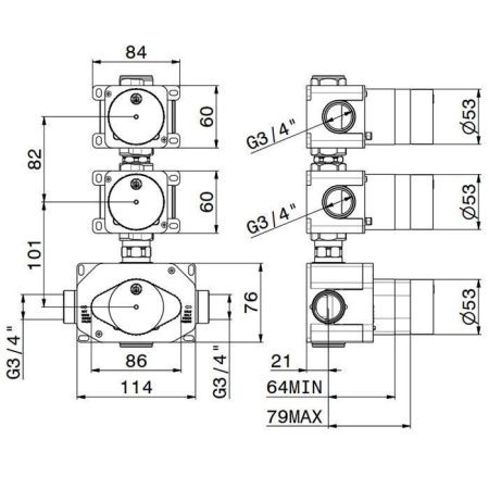 Встраиваемая часть термостатического смесителя 3/4"на 2 источника Newform 31063.00.000