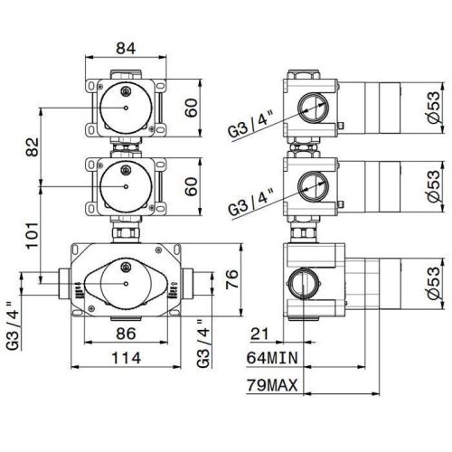 Встраиваемая часть термостатического смесителя 3/4"на 2 источника Newform 31063.00.000 - фото 2