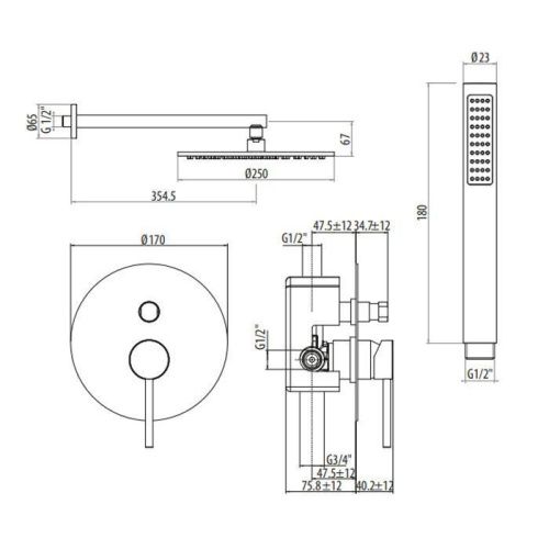 Душевая система Gattoni CIRCLE TWO 9190/PDNO (аналог 9090/PDNO) встраиваемая в стену цвет черный - фото 2