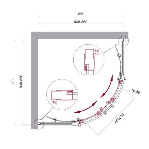 Душевой уголок BelBagno UNO-195 UNO-195-R-2-85-C-Cr 85х85 стекло прозрачное профиль хром без поддона - фото 2