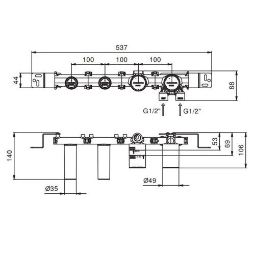 Внутренняя часть смесителя для ванны, переключатель на 2 источника Fantini Mint 44 00 R021A - фото 2
