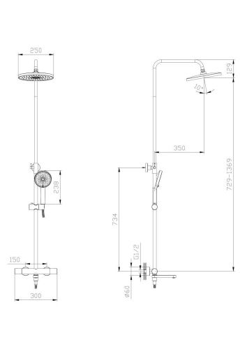 Душевая стойка Rush ST4235-70 настенная цвет хром - фото 2