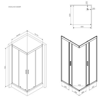 Душевой уголок Am.Pm Gem W90G-403-090BT 90х90 стекло прозрачное профиль черный без поддона