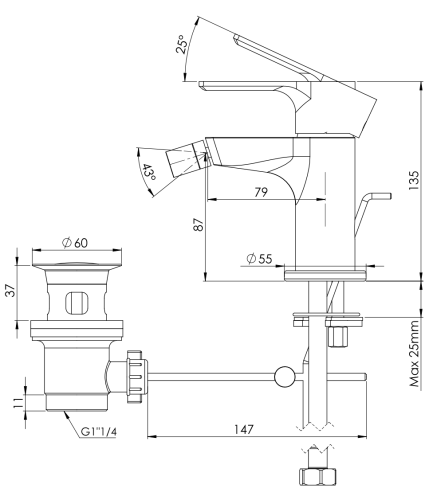 Смеситель Mariani Kali A14493KL12 на биде черный - фото 4