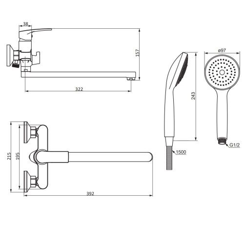 Смеситель для ванны и душа Damixa Eclipse 2.0 489500000 настенный хром - фото 5