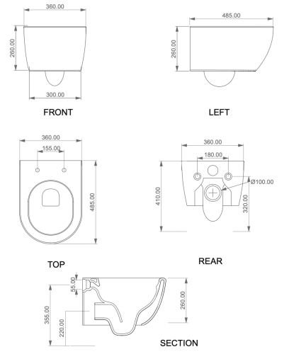 Чаша унитаза подвесная GSG Ceramic Design Like LKWCSOXXS001 цвет белый без сиденья безободковая каскадный смыв - фото 2