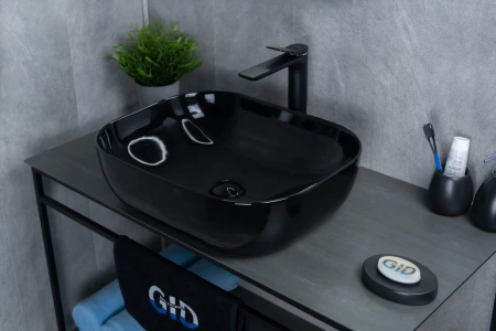 Раковина керамическая Gid Geométrico 53347 50х40 накладная цвет черный без отверстий под смеситель