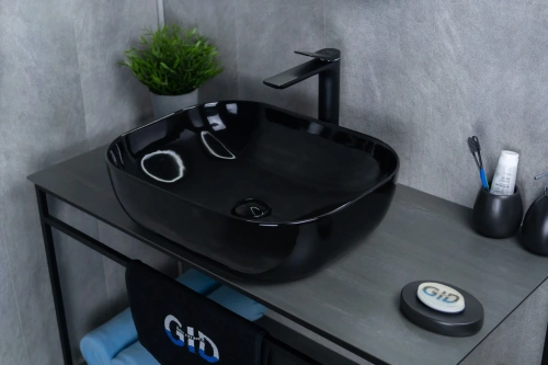 Раковина керамическая Gid Geométrico 53347 50х40 накладная цвет черный без отверстий под смеситель - фото 3