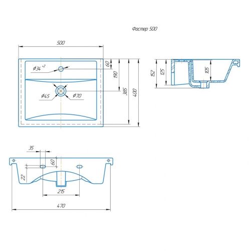 Раковина из сантехнического фаянса СанТа Фостер50 50х40 накладная цвет белый - фото 2