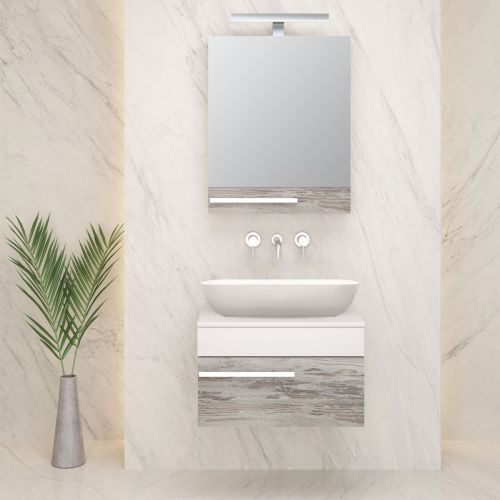 Тумба под раковину Runo ВУДЛАЙН 00-00001009 70х50 подвесная цвет серый/белый - фото 4