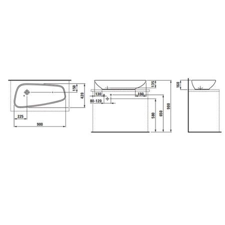 Раковина керамическая Laufen Palomba 8.1680.1.000.112.1 90 см накладная цвет белый без отверстий под смеситель