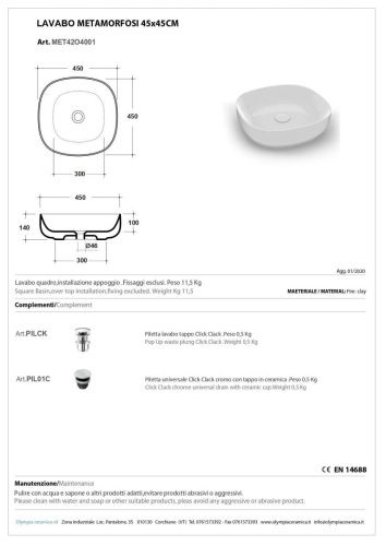 Раковина керамическая Olympia Metamorfosi MET42O4001 50х50 накладная цвет белый - фото 2