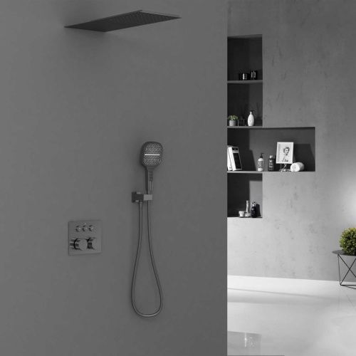 Душевая система Vincea VSFW-401TGM встраиваемая в стену цвет вороненая сталь с термостатом