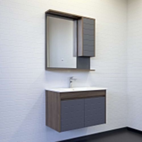 Зеркало-шкаф Comforty Кемер 00-00014147CF 80х80 подвесной цвет серый/черный - фото 4