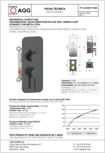 Душевая система AQG Urban Flow 19URFER23612 встраиваемая в стену цвет оружейная сталь - фото 2