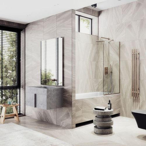 Душевая шторка на ванну Maybah Glass MGV-126-2у 45х140 стекло прозрачное профиль бронза ориентация универсальная - фото 2