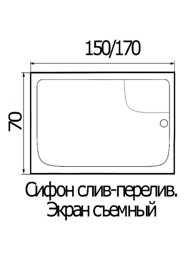 Ванна акриловая Wemor 10000001808 170х70 пристенная прямоугольная с каркасом - фото 2