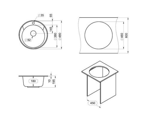 Кухонная мойка Granula Стандарт 4802, БАЗАЛЬТ 50х50 цвет серый поверхность матовая - фото 2