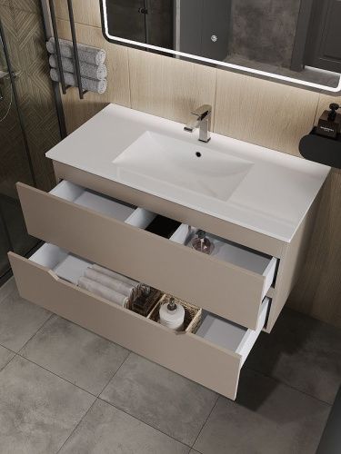 Тумба с раковиной Orange Line Li-100TuL+Ra 100х50 подвесная цвет бежевый - фото 3