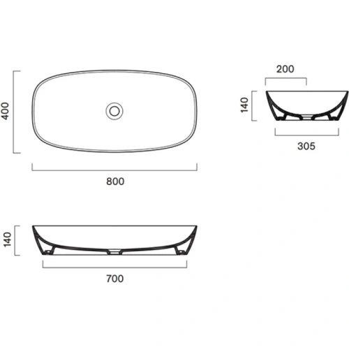 Раковина из сантехнического фарфора Catalano Alvea 0622800001 80х40 накладная цвет белый без отверстий под смеситель - фото 3