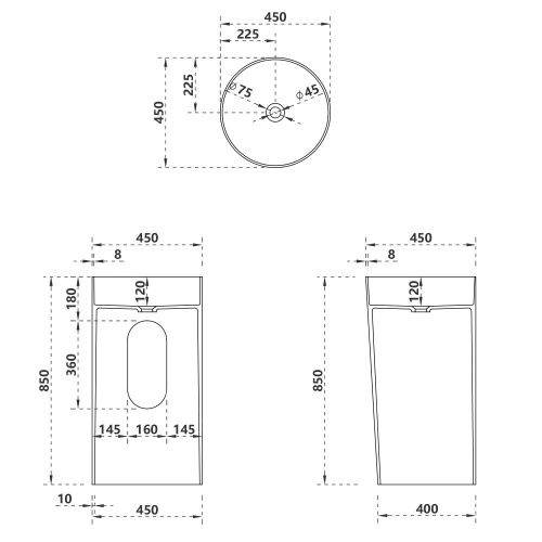 Раковина из искусственного камня Abber STEIN AS2506-H 50х50 напольная цвет белый без отверстий под смеситель - фото 5