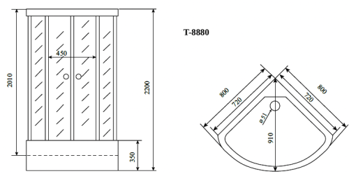 Душевая кабина Timo Comfort T-8880C 80х80 четверть круга с крышей ориентация универсальная - фото 2
