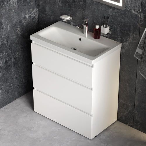 Комплект мебели: тумба с раковиной + смеситель + зеркало + аксессуары Am.Pm Gem S BK91GF 80х40 подвесной цвет белый - фото 4