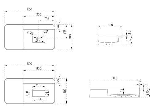 Раковина из искусственного камня Abber STEIN AS2627-0.8 80х40 подвесная цвет белый без отверстий под смеситель - фото 5