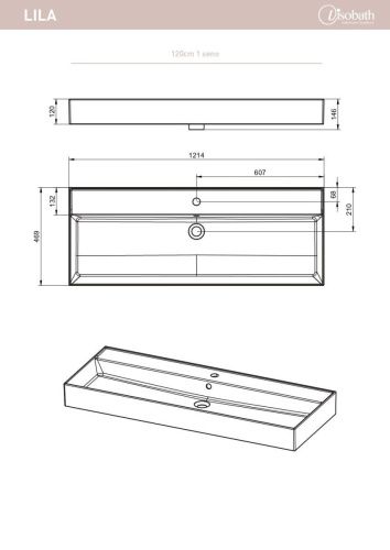 Раковина керамическая Visobath Lila 73520 120х50 встраиваемая цвет белый 1 отверстие под смеситель - фото 2