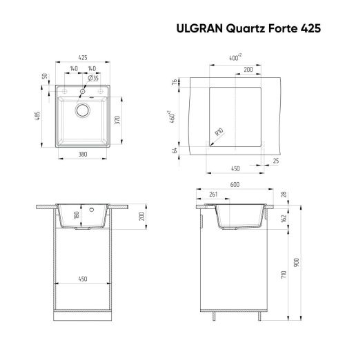 Кухонная мойка Ulgran Quartz Forte 425-03 45х50 цвет бежевый - фото 2