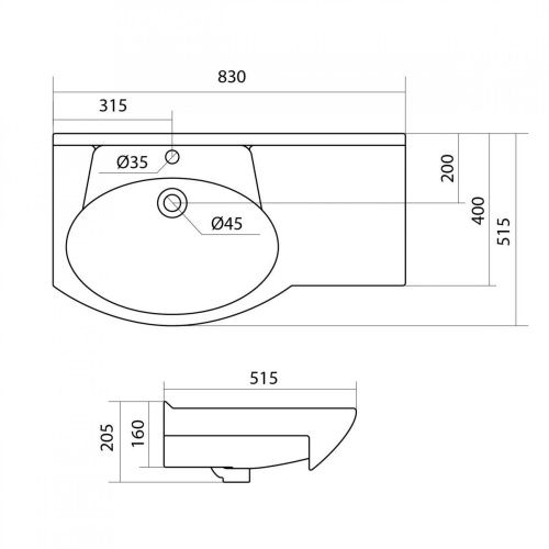Раковина из сантехнического фарфора Santek Коралл 1WH110228 80х50 встраиваемая цвет белый 1 отверстие под смеситель - фото 4
