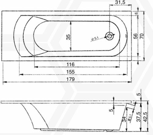 Ванна акриловая Aquanika Base A1018070022 170х70 пристенная прямоугольная - фото 4