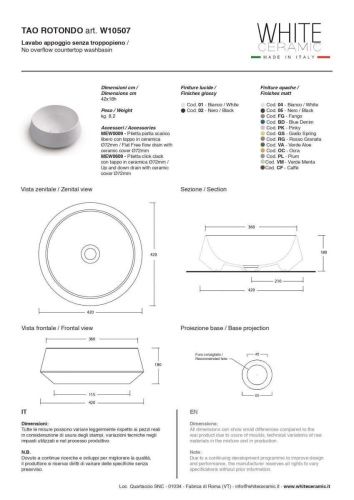Раковина керамическая White Ceramic Tao W1050701 40х40 накладная цвет белый - фото 3