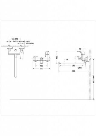 Смеситель для ванны Bravat VEGA F6119177CP-01L настенный хром