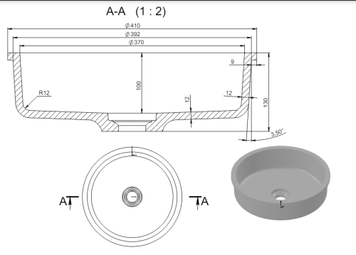 Раковина из искусственного камня Holbi URAN 1.02.015.11.3 40х40 встраиваемая цвет серый - фото 4